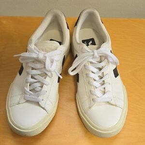 Veja Classic White and Black Leather Sneakers